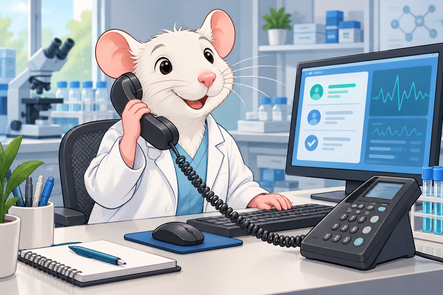 A lab rat answering a tech support call