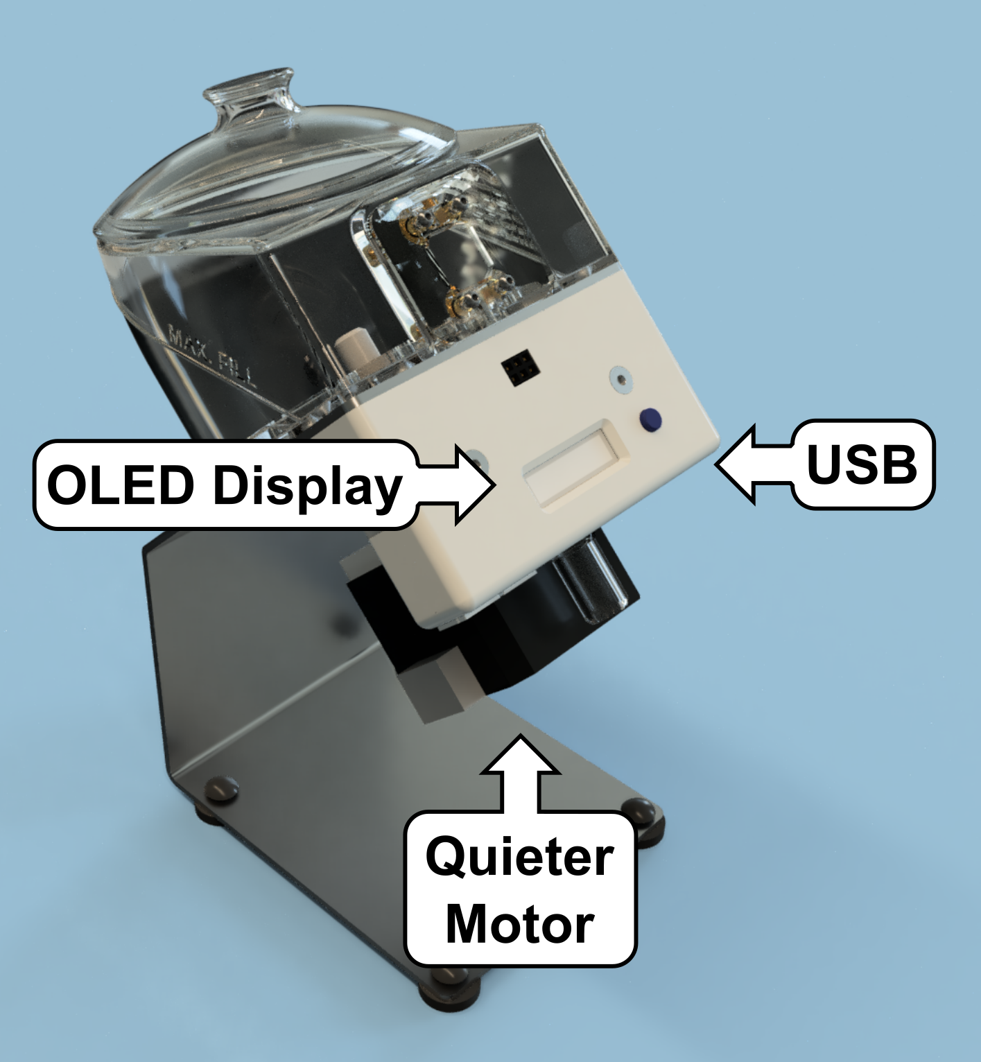 Redesigned pellet dispenser with OLED display
